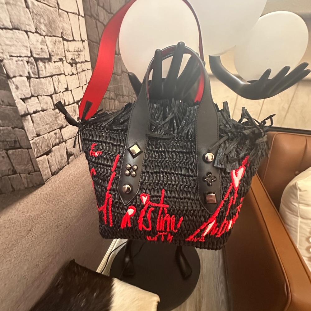 Christian Louboutin Hand Bag Black Raffia